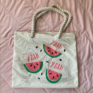 Watermelon Print Tote Bag - White and Pink